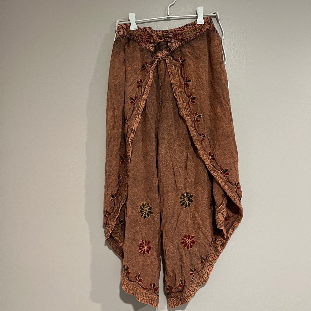 Bohemian Brown Embroidered Pants